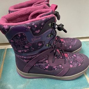 Geox Respira Amphibiox Boots Girls 6.5 Pull On Mid Calf Pink Purple Hearts Snow